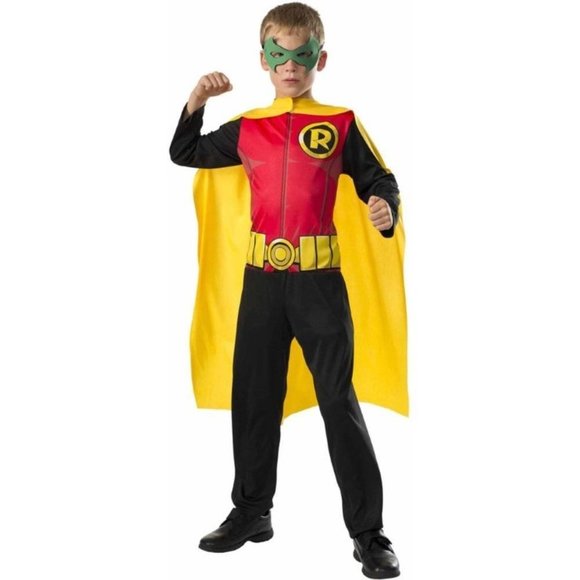 Batman Robin Halloween Costume 4/6 Jumpsuit, Cape, Mask 3 Pc DC Comics Boys - Picture 1 of 6